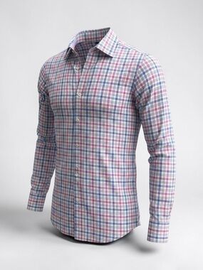 David Donahue Men’s Trim Fit Dress Shirt – Blue/Green/White Check – NWOT